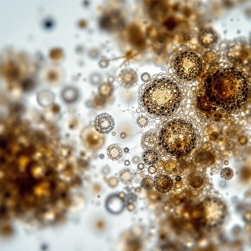 Activated sludge floc under microscope